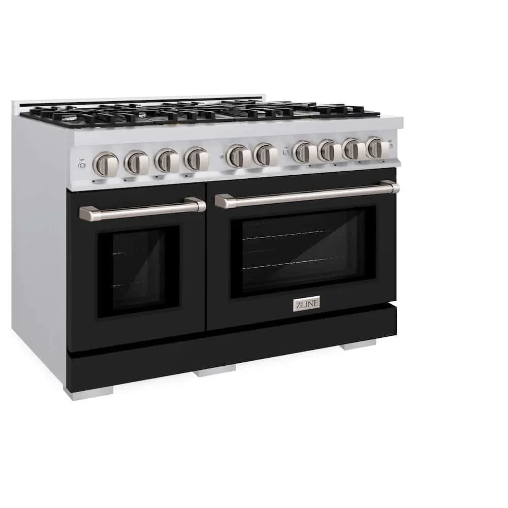 ZLINE 48" Select Dual Fuel Range Gas Cooktop Electric Convection Oven Stainless Steel Black Matte Door HDR-BLM-48