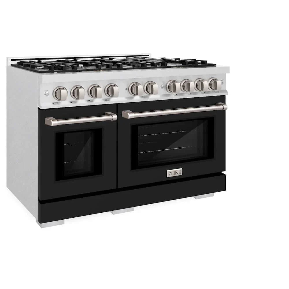 ZLINE 48" Select Dual Fuel Range Gas Cooktop Electric Convection Oven DuraSnow® Stainless Steel Black Matte Door HDRS-BLM-48
