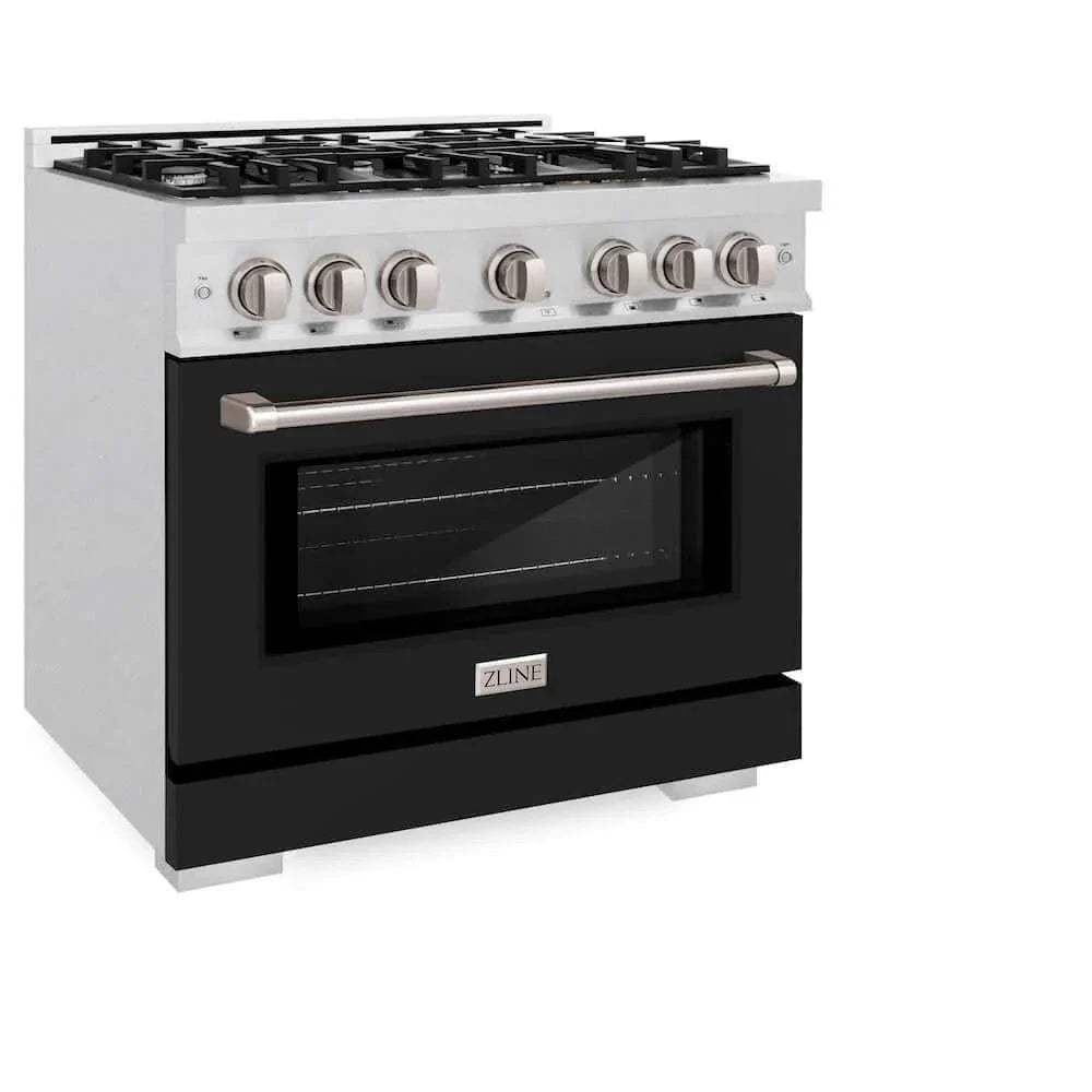 ZLINE 36" Select Dual Fuel Range Gas Cooktop Electric Convection Oven DuraSnow® Stainless Steel Black Matte Door HDRS-BLM-36