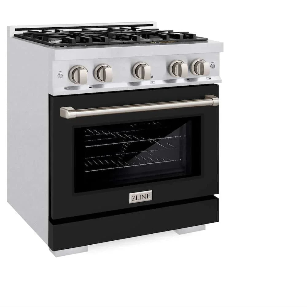 ZLINE 30" Select Dual Fuel Range Gas Cooktop Electric Convection Oven DuraSnow® Stainless Steel Black Matte Door HDRS-BLM-30