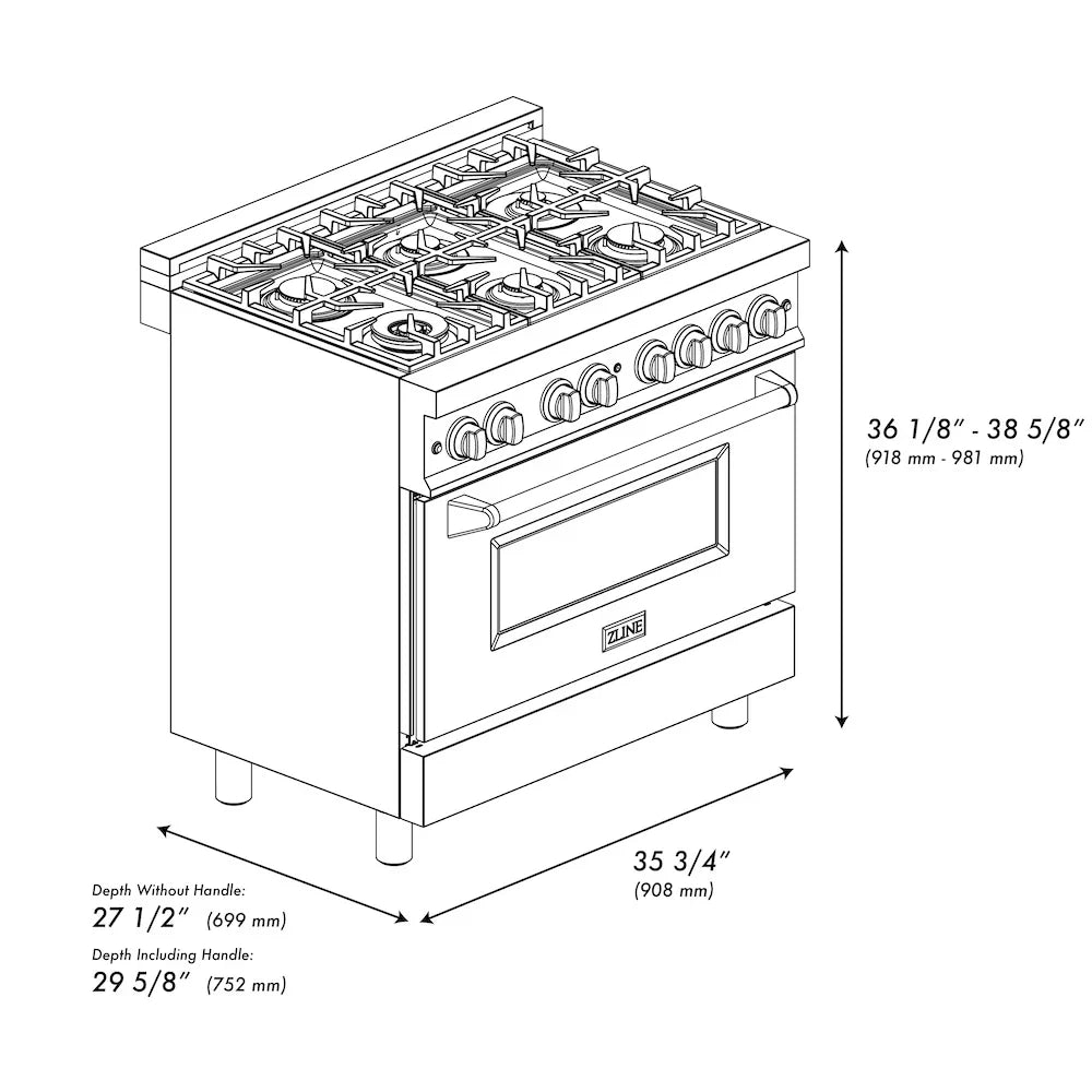 ZLINE 36" Bundle Range RA-BM-36 & Wall Range Hood KB-36, 2KP-RABMRH36