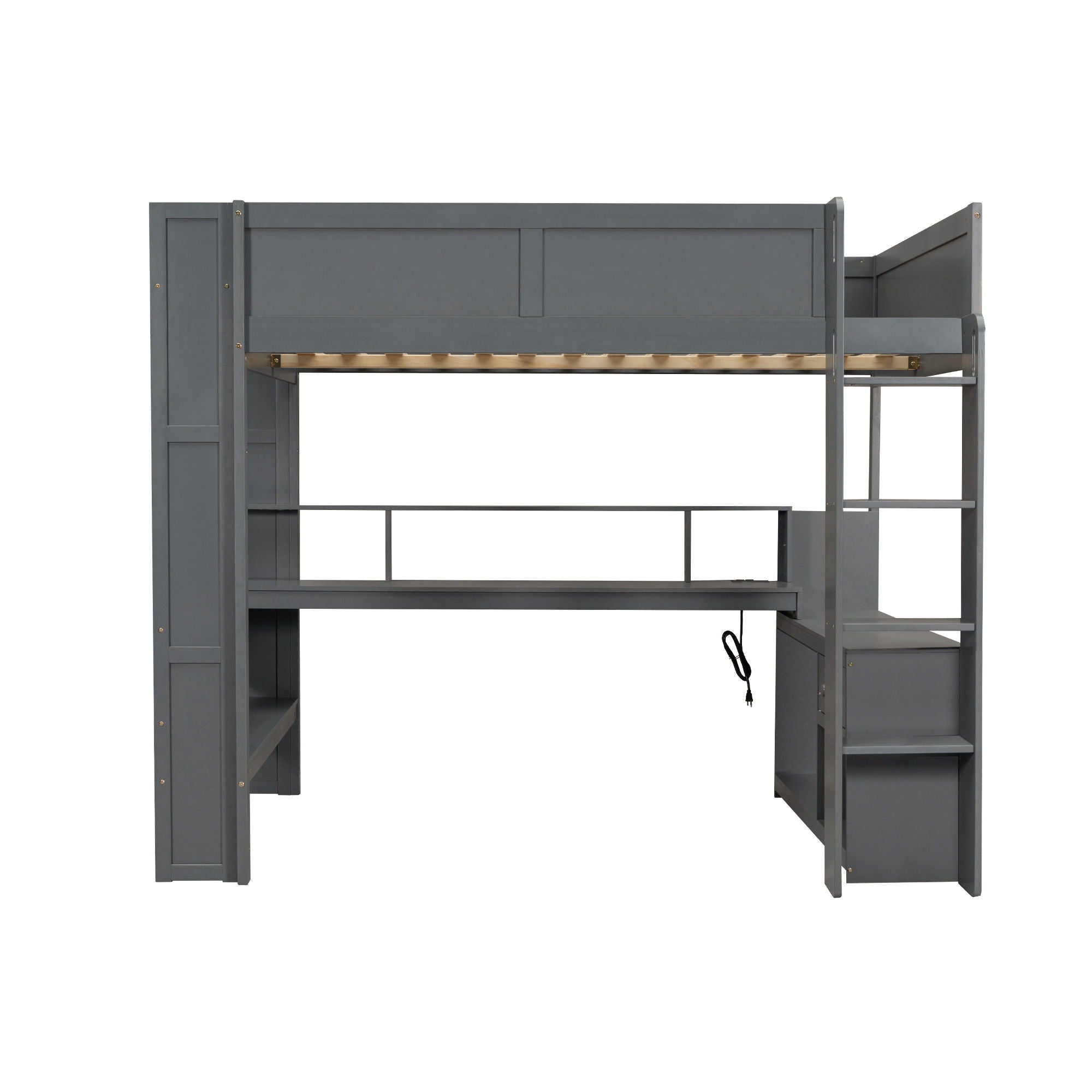 Gaming Loft Bed With Desk, Multi Storage Shelves, LED And Charging Station