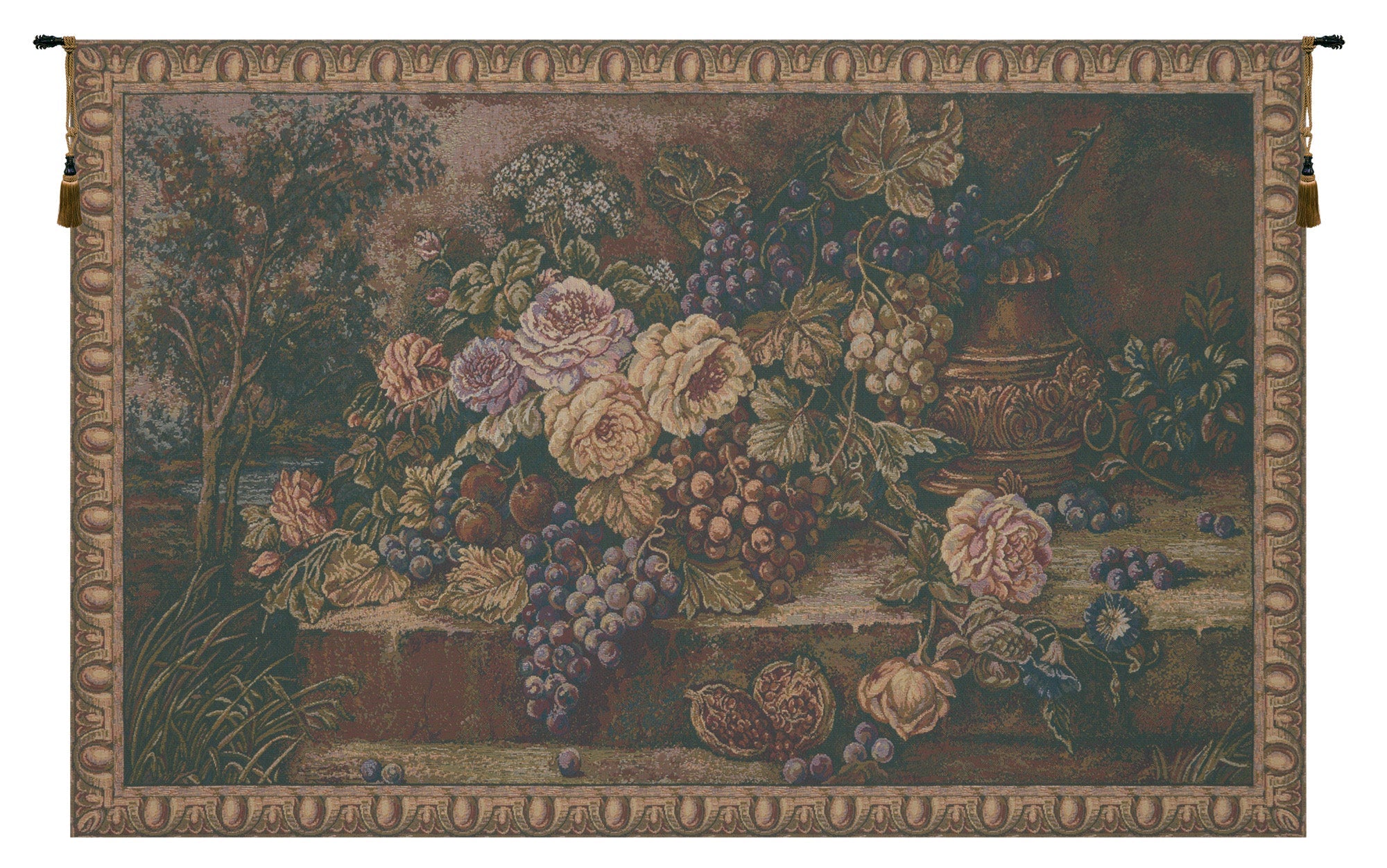 Bouquet with Grapes Green Italian Tapestry
