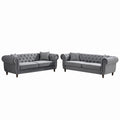 Chesterfield Upholstery Fabric Sofa With Roll Armrest & Nailhead, Mid Century Modern 3 And 3 Seater Couch