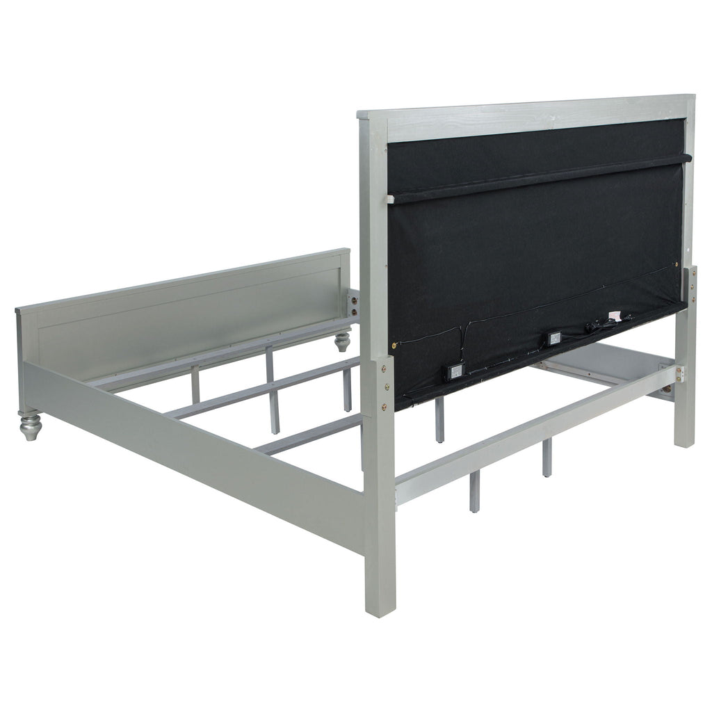 Gunnison Wood Eastern King LED Panel Bed Silver Metallic