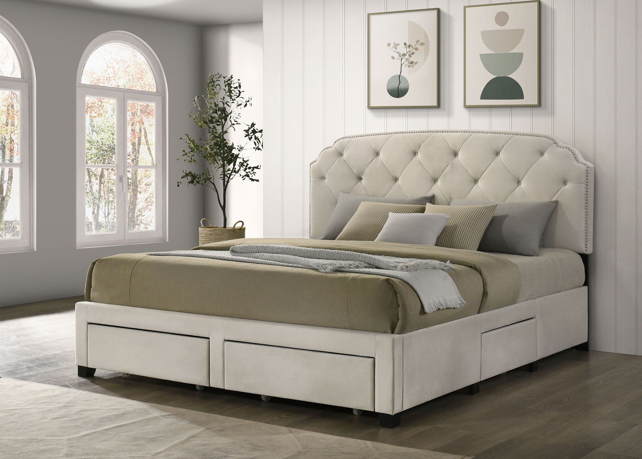 Marianna 4-drawer Upholstered Eastern King Storage Bed Cream