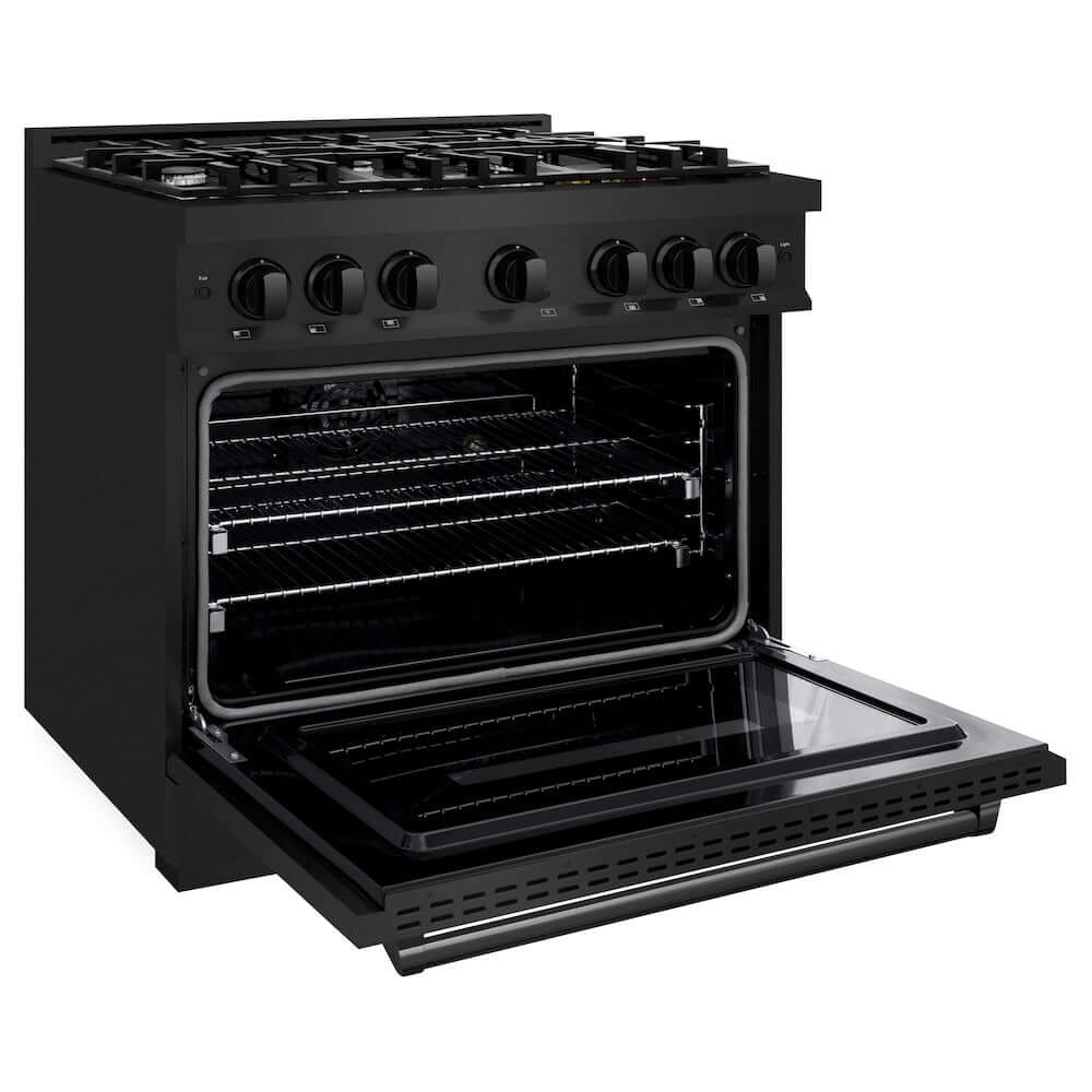 ZLINE 36" Classic Gas Range, Convection Gas Oven Black Stainless Steel, CGRB-36
