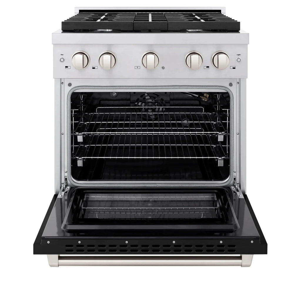 ZLINE 30" Gas Range, Convection Gas Oven, Stainless Steel,Matte Black  SGR-BLM-30