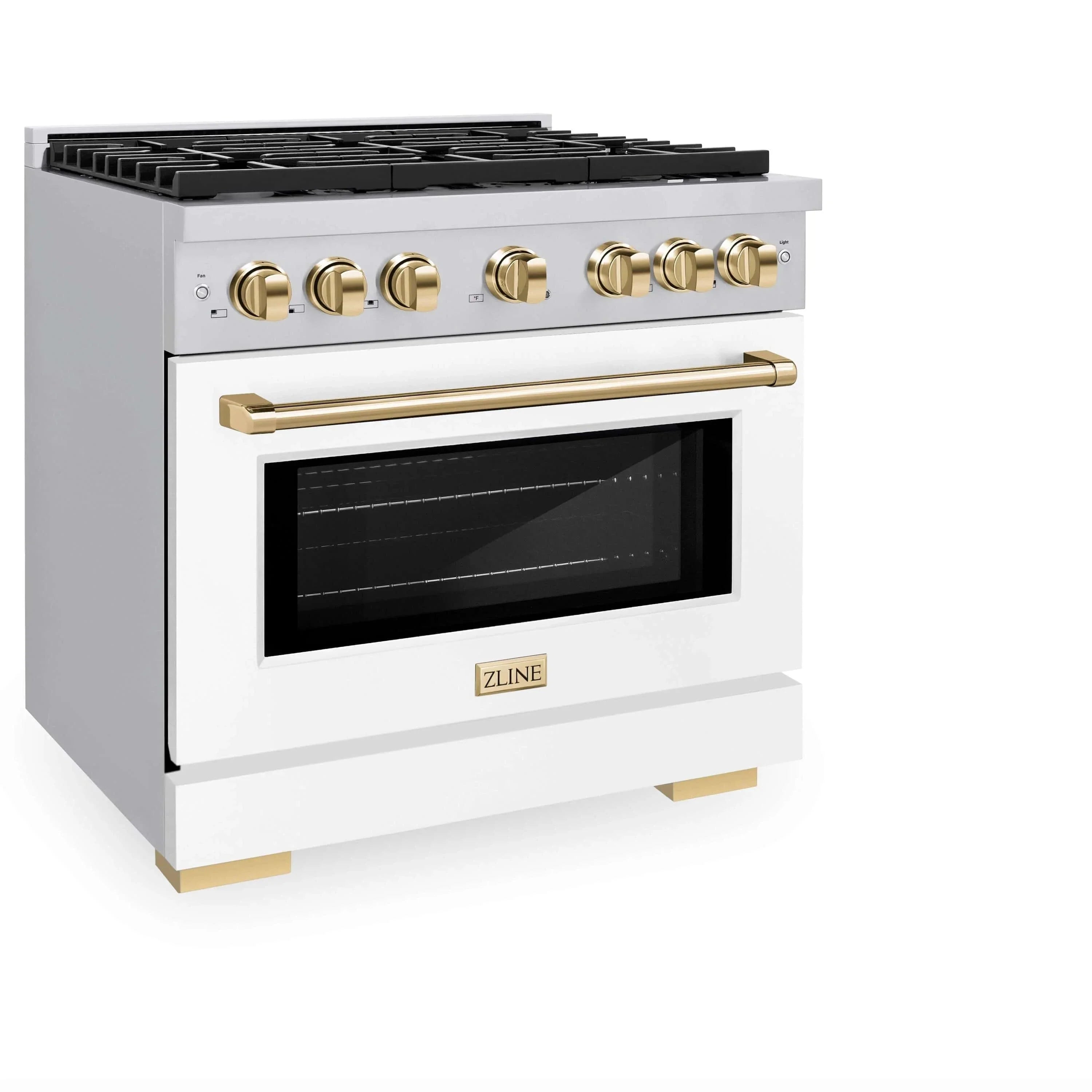 ZLINE 36"Paramount Dual Fuel Range White Matte Gold SDRZ-WM-36-G