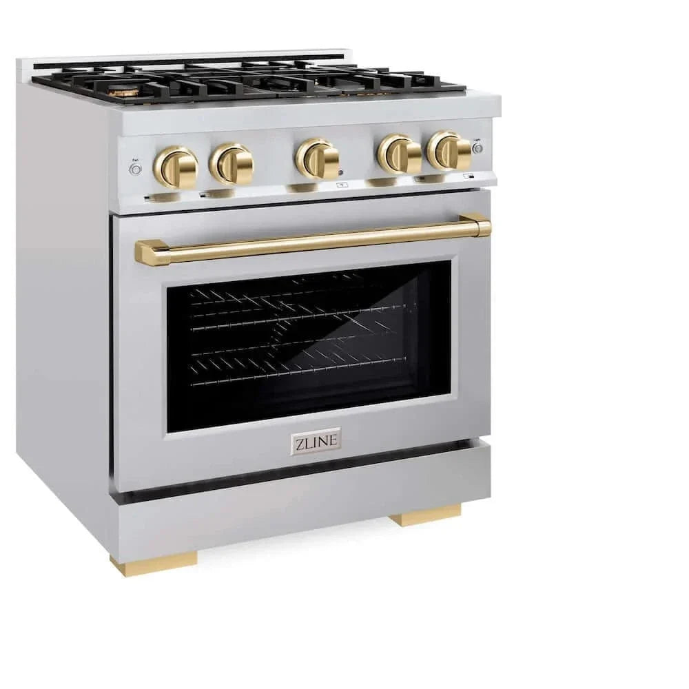 ZLINE 30" Select Dual Fuel Range Gas Cooktop Electric Convection Oven Stainless Steel Gold HDRZ-30-G