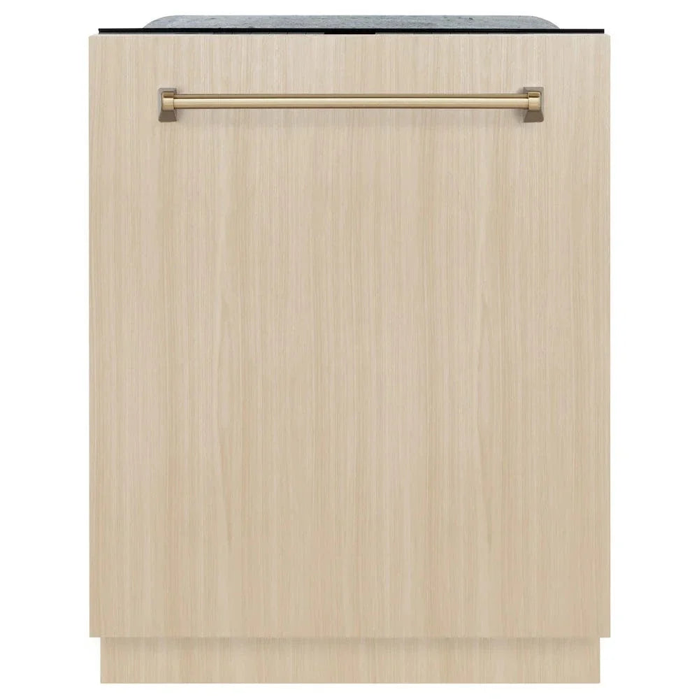 ZLINE Autograph Edition 24" Tall Tub Dishwasher, Custom Panel Ready, Champagne Bronze Handle DWMTZ-24-CB