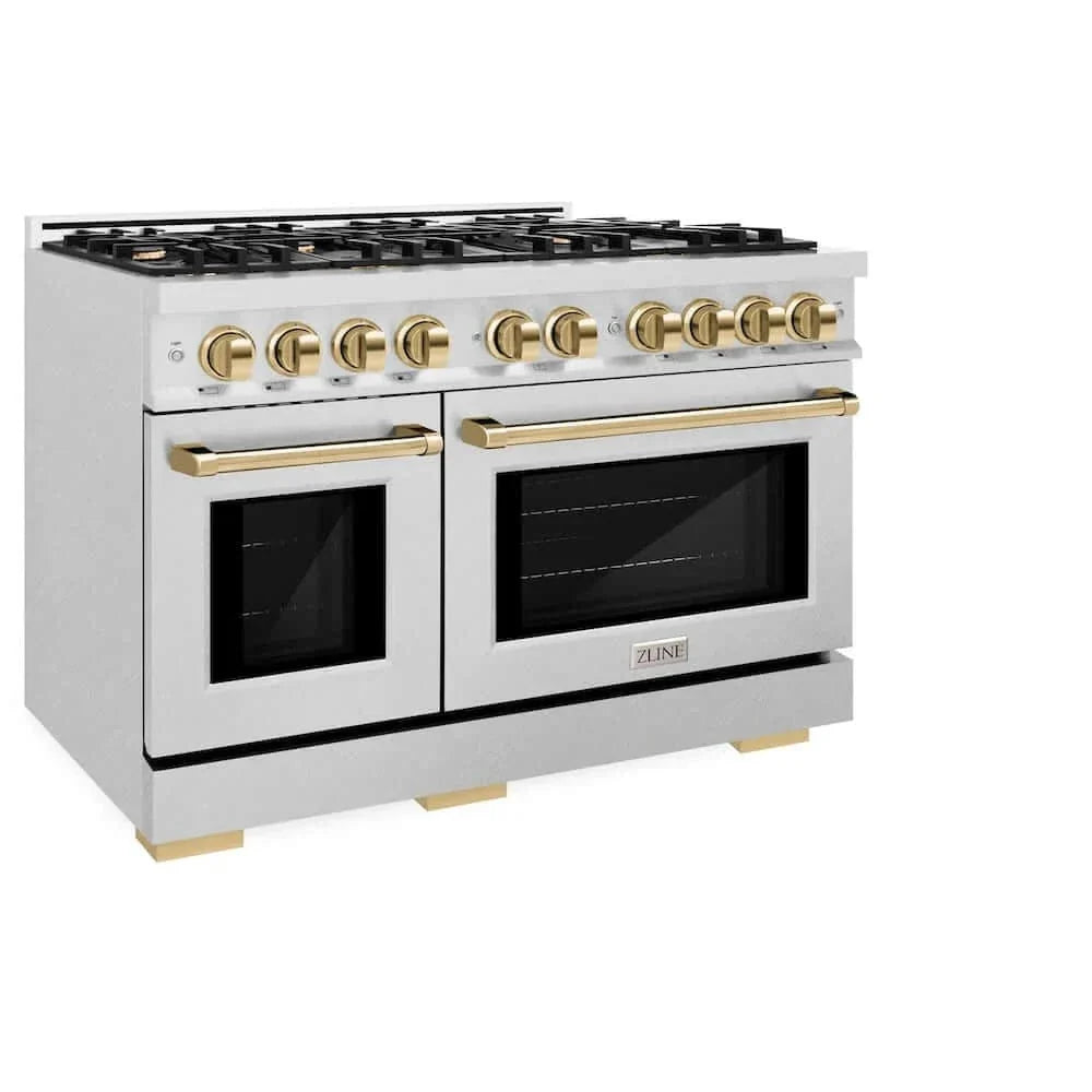 ZLINE 48" Select Dual Fuel Range Gas Cooktop Electric Convection Oven DuraSnow® Stainless Steel Gold HDRSZ-48-G