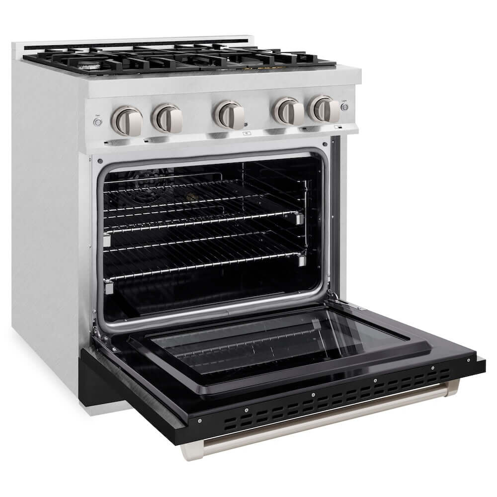 ZLINE 36" Select Dual Fuel Range Gas Cooktop Electric Convection Oven DuraSnow® Stainless Steel Black Matte Door HDRS-BLM-36
