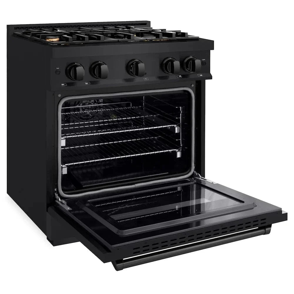 ZLINE 30" Classic Gas Range, Convection Gas Oven Black Stainless Steel Brass Burners, CGRB-BR-30