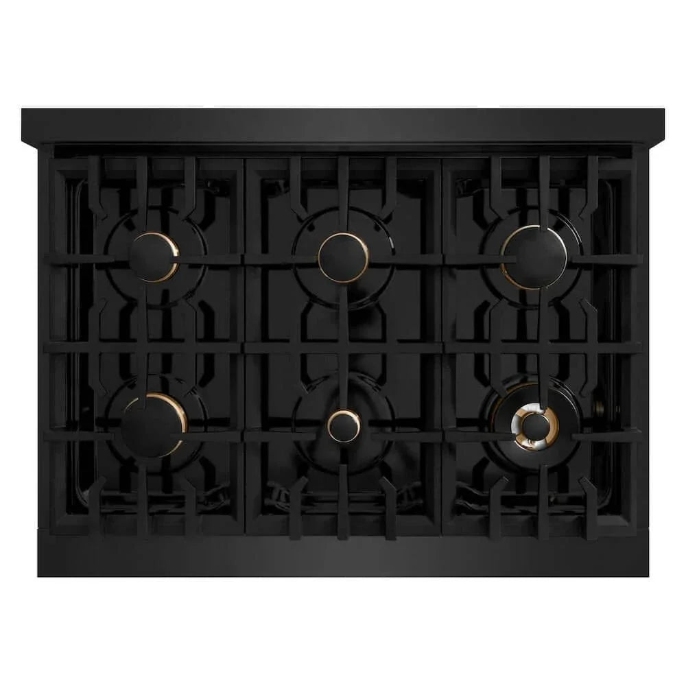 ZLINE 36" Select Gas Range Convection Gas Oven Black Stainless Steel Brass Burners HGRB-BR-36