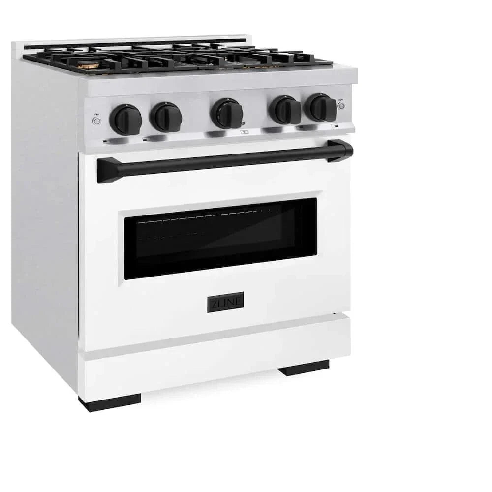 ZLINE 30" Dual Fuel Range, Gas Cooktop, Electric Convection Oven DuraSnow® Stainless Steel, Matte Black CDRSZ-30-MB
