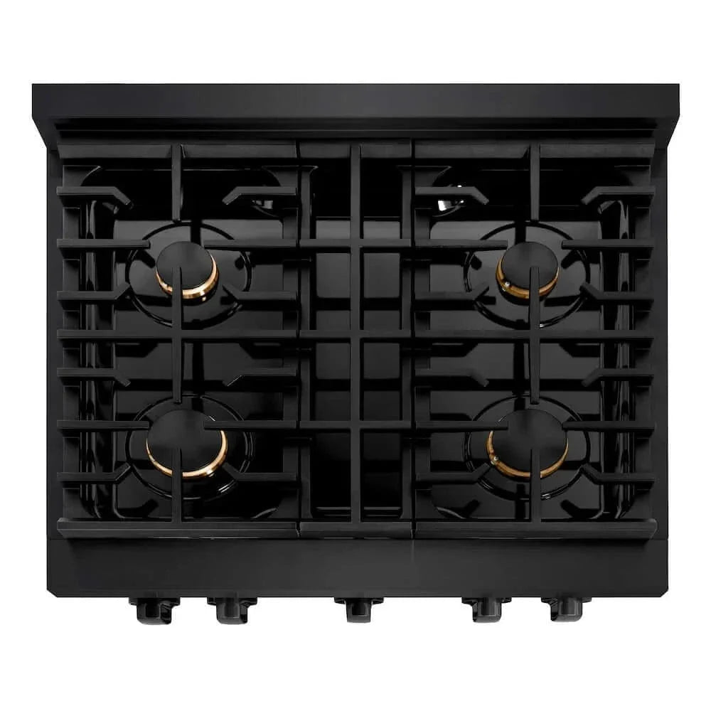 ZLINE 30 in.Gas Range, Convection Gas Oven, Brass Burner, Black Stainless Steel, SGRB-BR-30