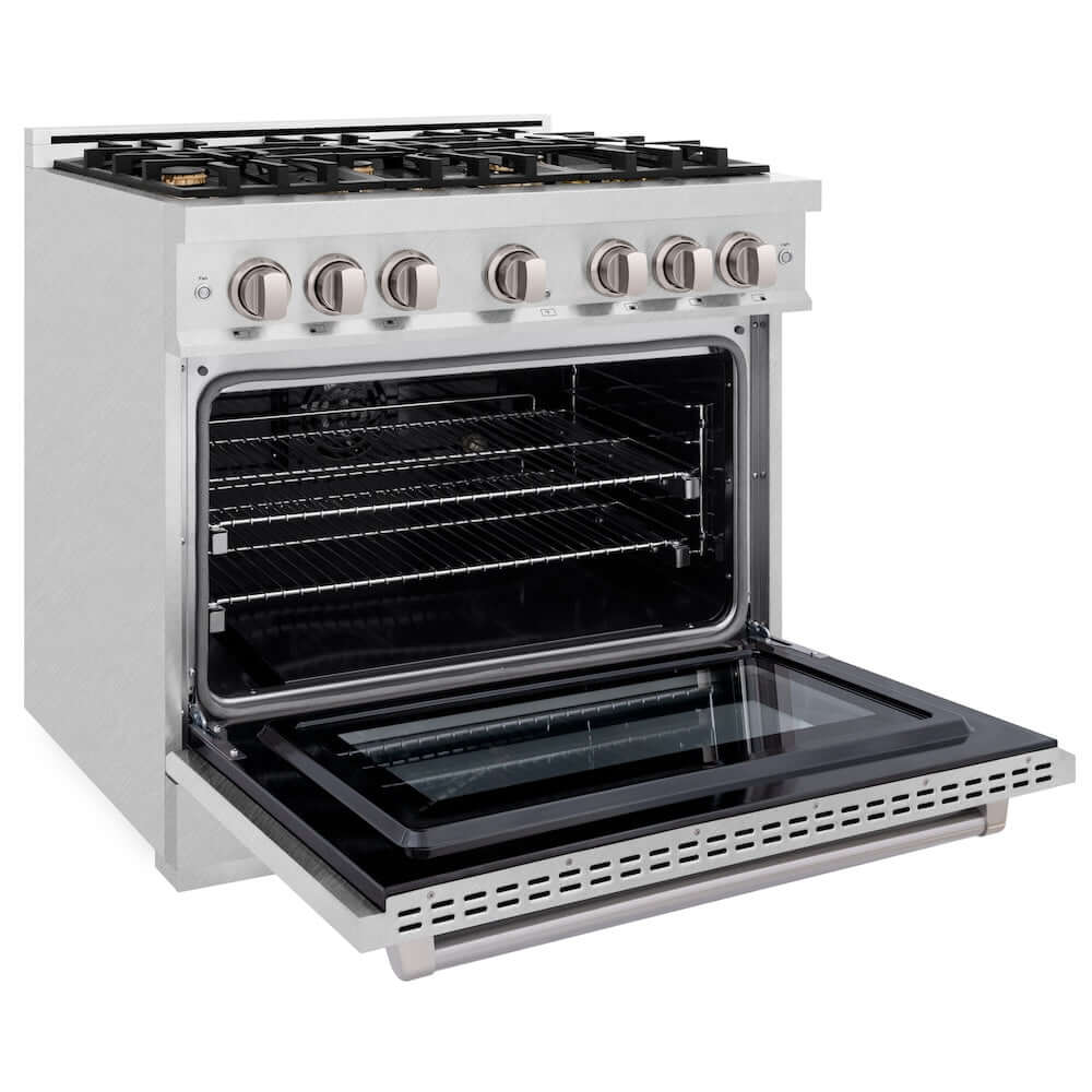 ZLINE 36" Select Dual Fuel Range Gas Cooktop Electric Convection Oven DuraSnow® Stainless Steel Brass Burners HDRS-BR-36