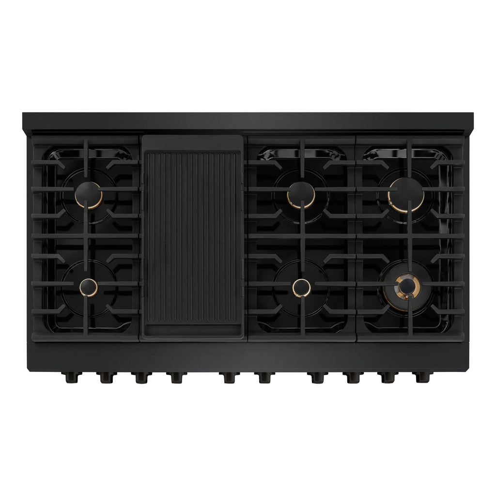 ZLINE 48"Paramount Dual Fuel Range Black Stainless Steel, Brass Burners SDRB-BR-48