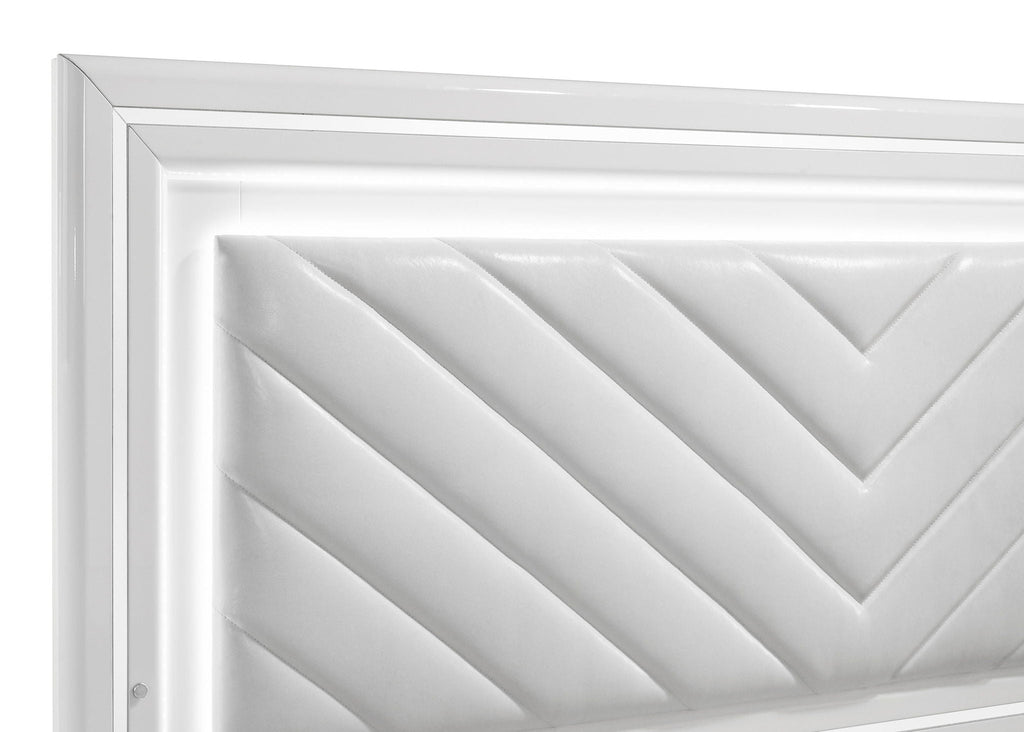 Cassia Queen LED Panel Bed White High Gloss