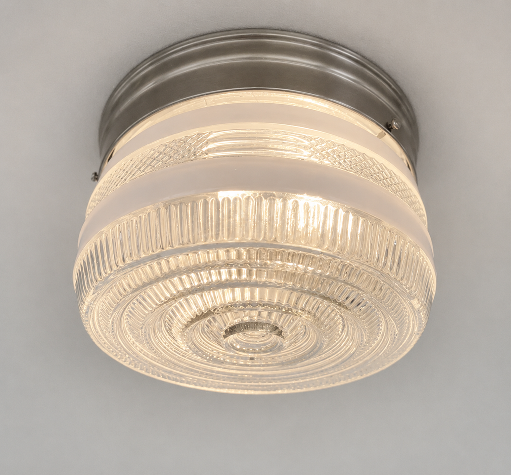 RETRO 1960's Antique DRUM Flush Mount Ceiling Light Brushed Nickel