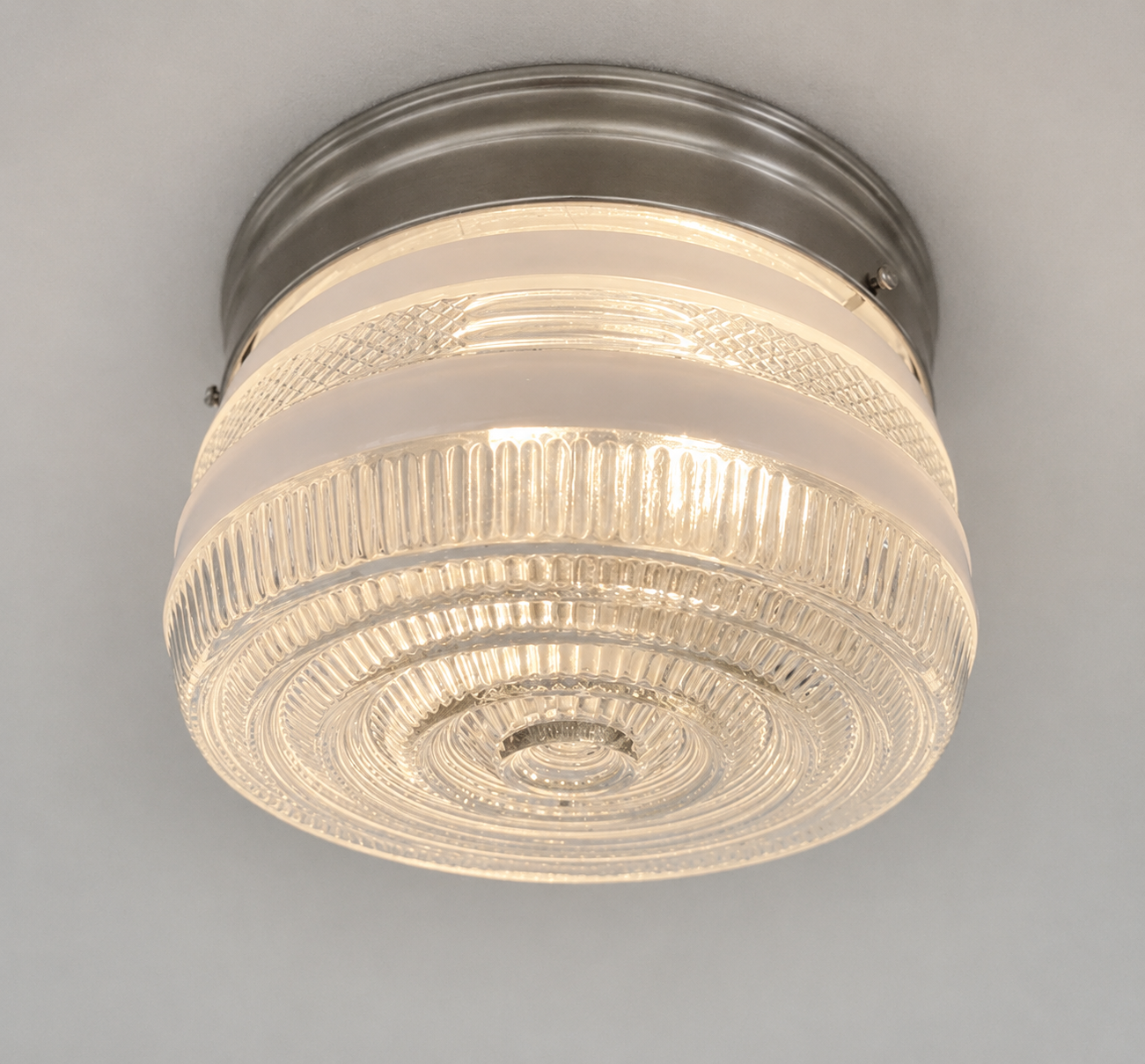 RETRO 1960's Antique DRUM Flush Mount Ceiling Light Brushed Nickel