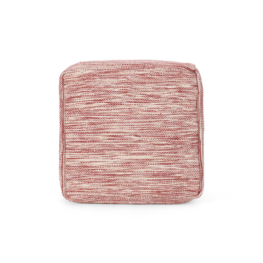Enigma - Yarn And Cotton Square Pouf Ottoman With Polystyrene Beads - Red / White