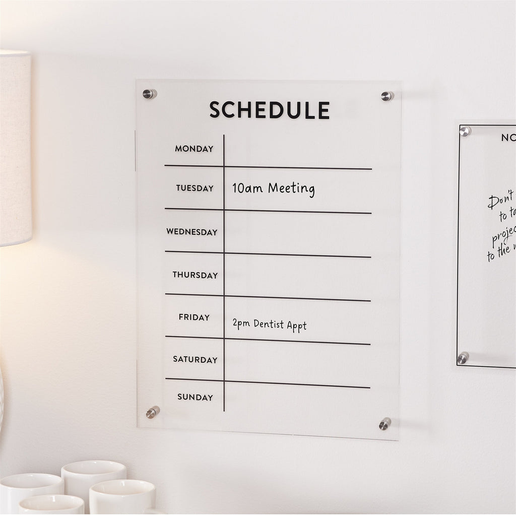 Acrylic Dry Erase Weekly Calender 19"H