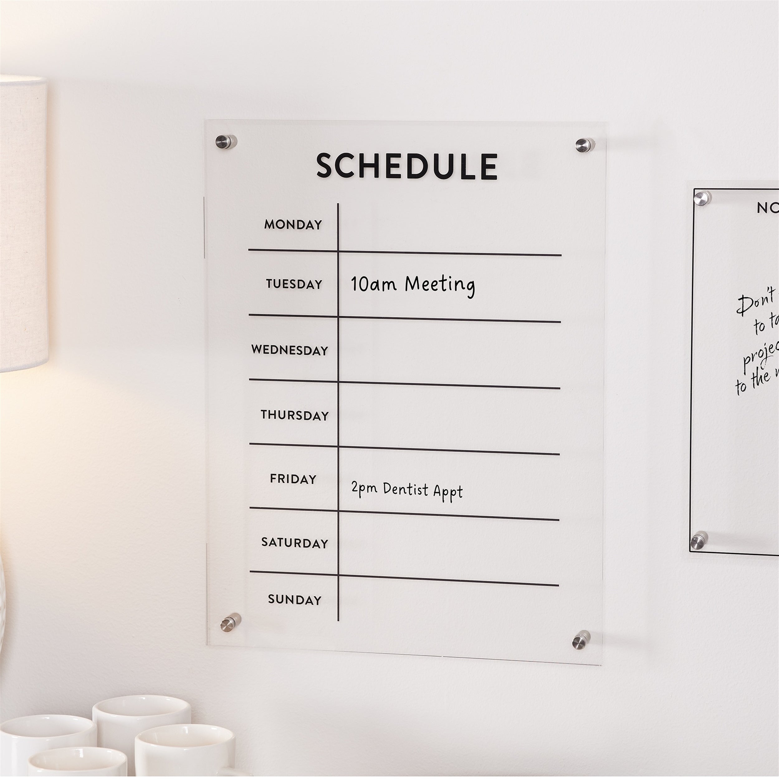 Acrylic Dry Erase Weekly Calender 19"H