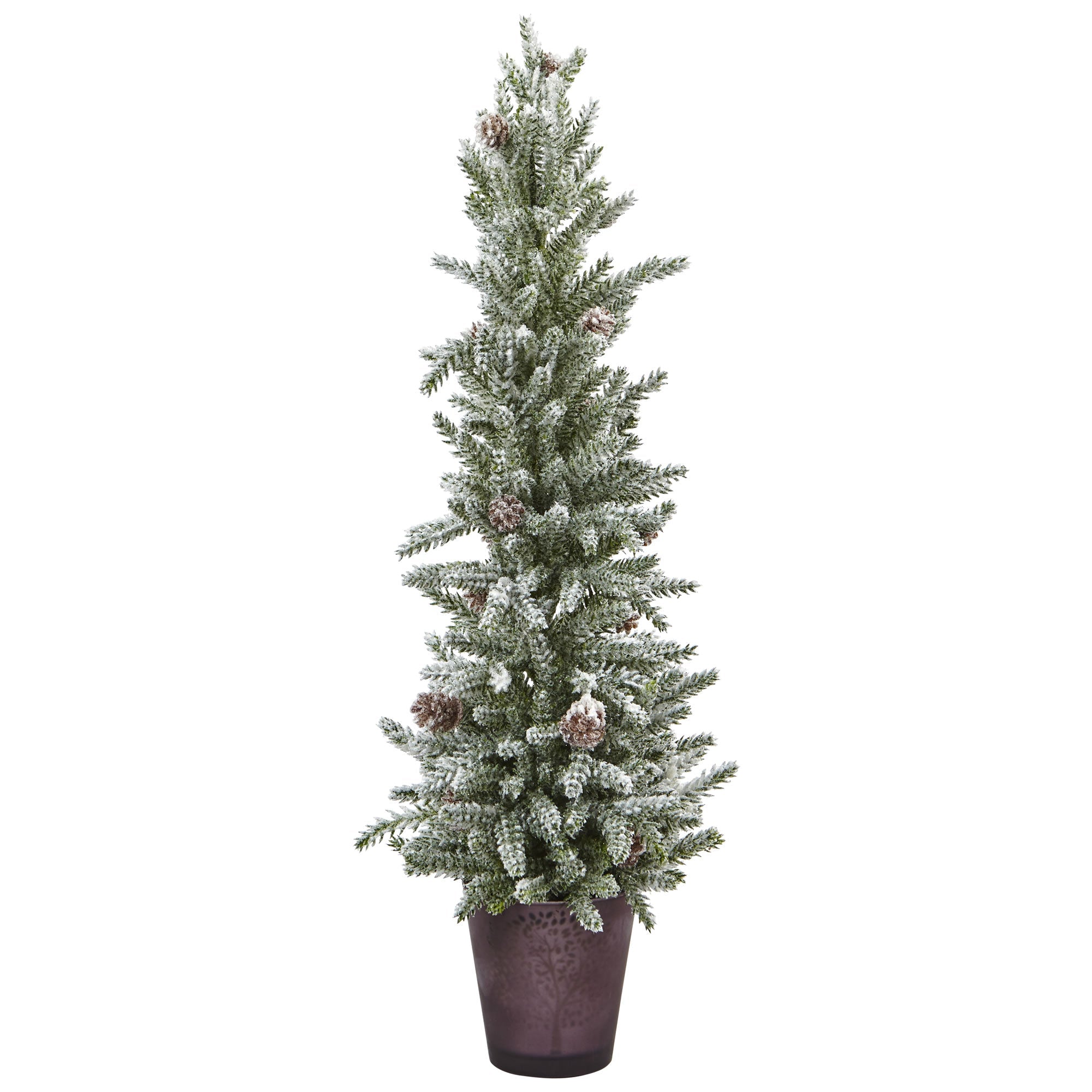 Snowy Mini Pine with Glass Vase