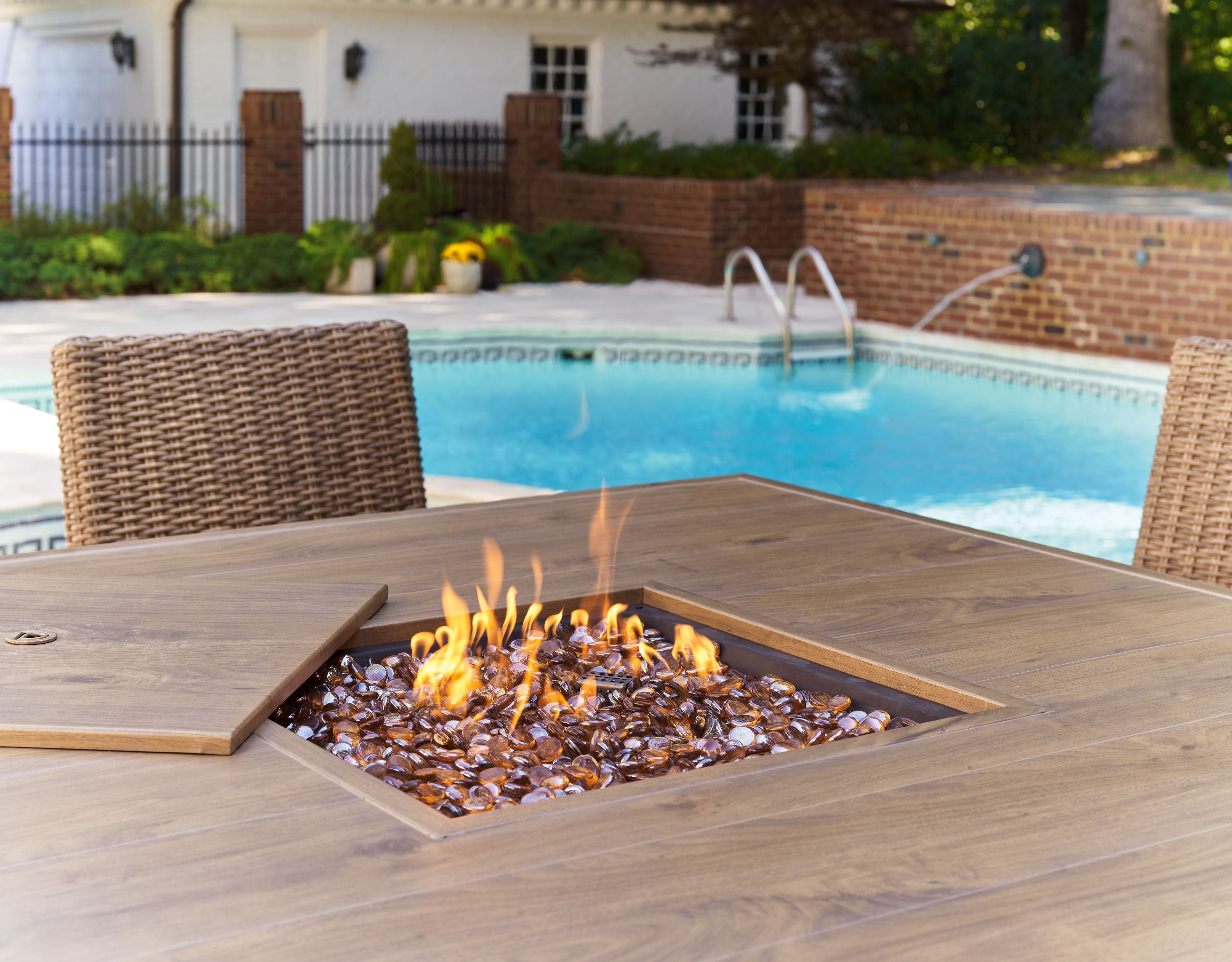 Walton Bridge - Square Bar Table W/Fire Pit - Driftwood