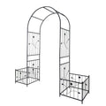 Metal Garden Arch With Two Plant Stands Wide High Climbing Plants Support Rose Arch Outdoor - Black