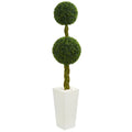 5'Double Ball Boxwood Topiary Artificial Tree in White Tower Planter UV Resistant (Indoor/Outdoor)