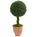 2'Boxwood Ball Topiary Artificial Tree in Terracotta Planter UV Resistant (Indoor/Outdoor)