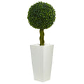 2.5'Boxwood Ball Topiary Artificial Tree in White Tower Planter UV Resistant (Indoor/Outdoor)