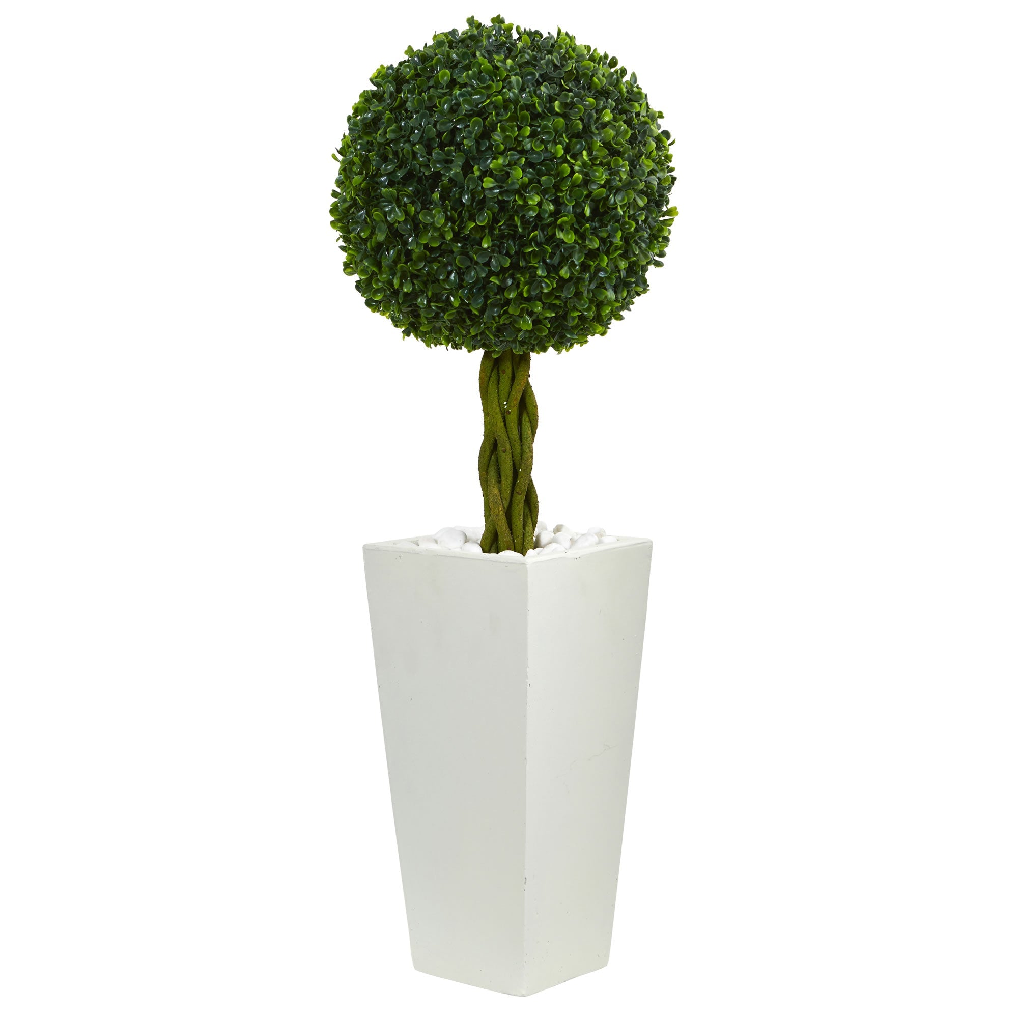 2.5'Boxwood Ball Topiary Artificial Tree in White Tower Planter UV Resistant (Indoor/Outdoor)