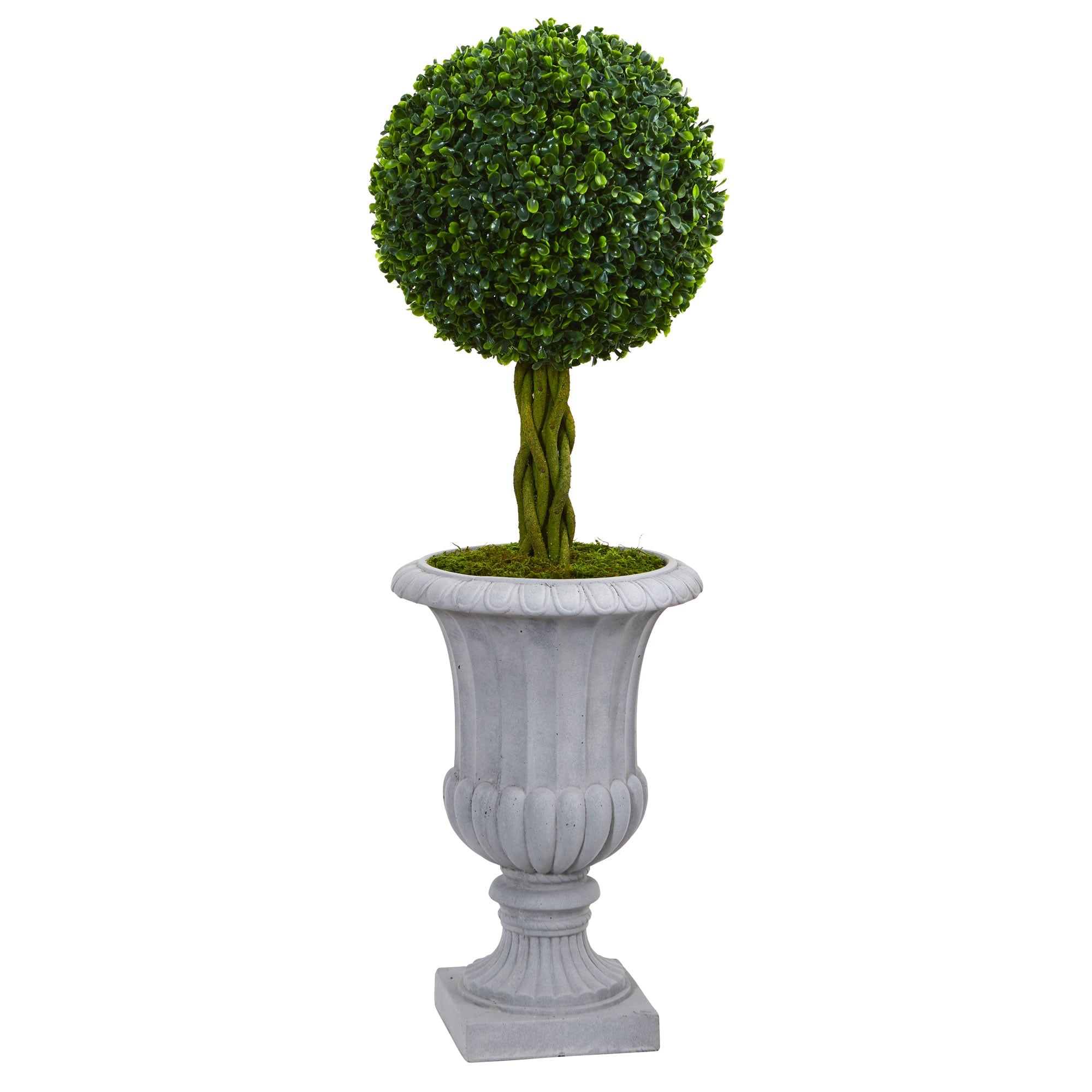 3'Braided Boxwood Topiary Artificial Tree in Gray Urn UV Resistant (Indoor/Outdoor)
