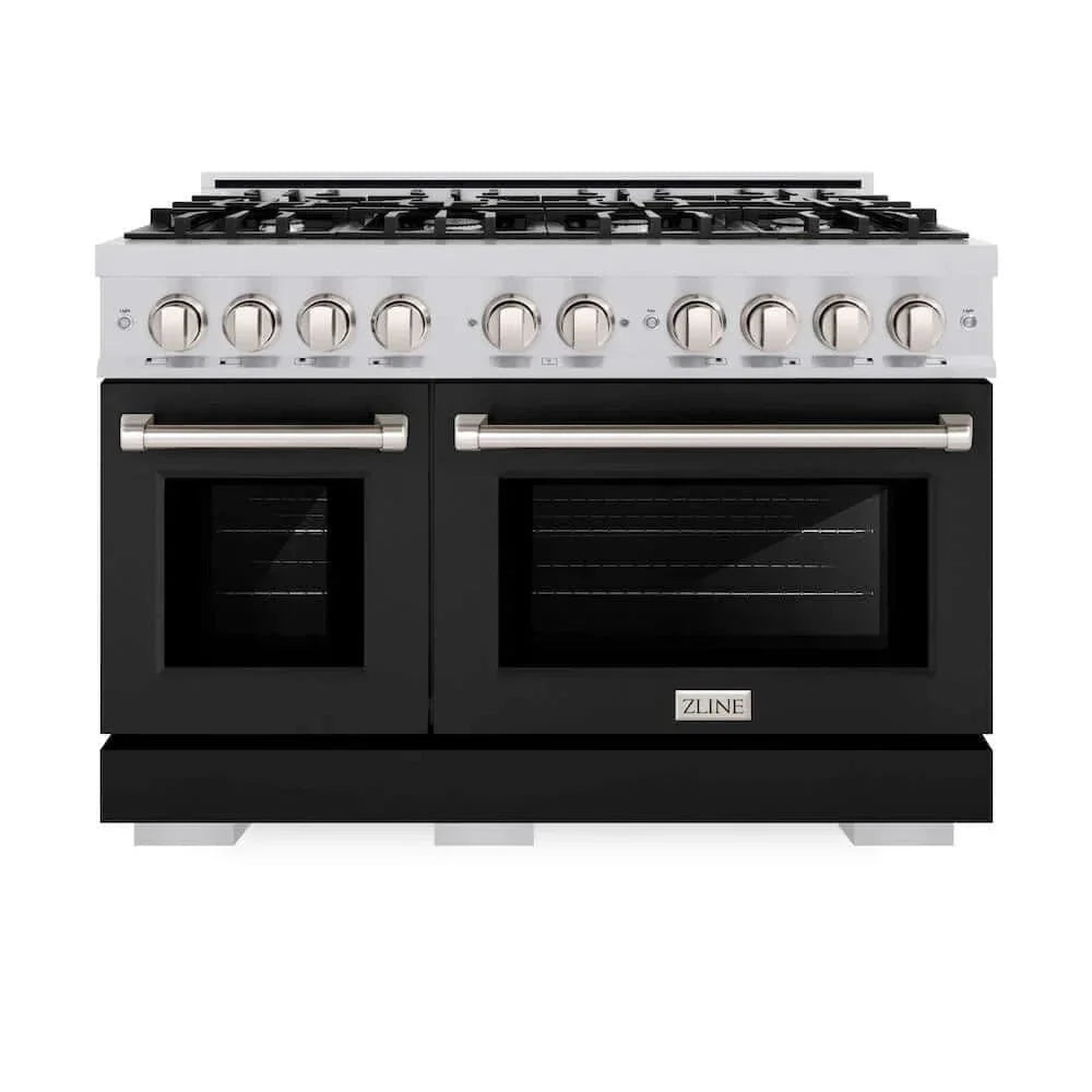 ZLINE 48" Select Dual Fuel Range Gas Cooktop Electric Convection Oven Stainless Steel Black Matte Door HDR-BLM-48