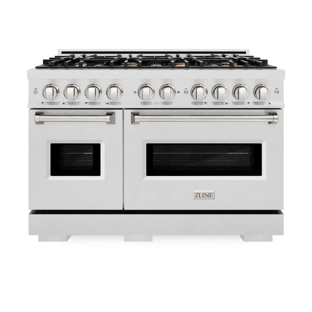 ZLINE 48" Dual Fuel Range, Gas Cooktop, Electric Convection Oven DuraSnow® Stainless Steel, Brass Burners CDRS-BR-48