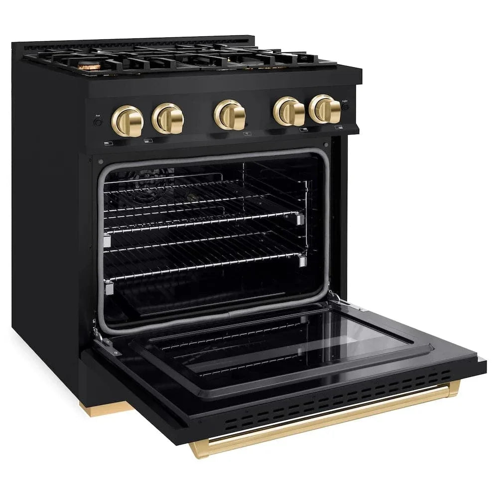 ZLINE 30" Classic Gas Range, Convection Gas Oven Black Stainless Steel, Gold CGRBZ-30-G
