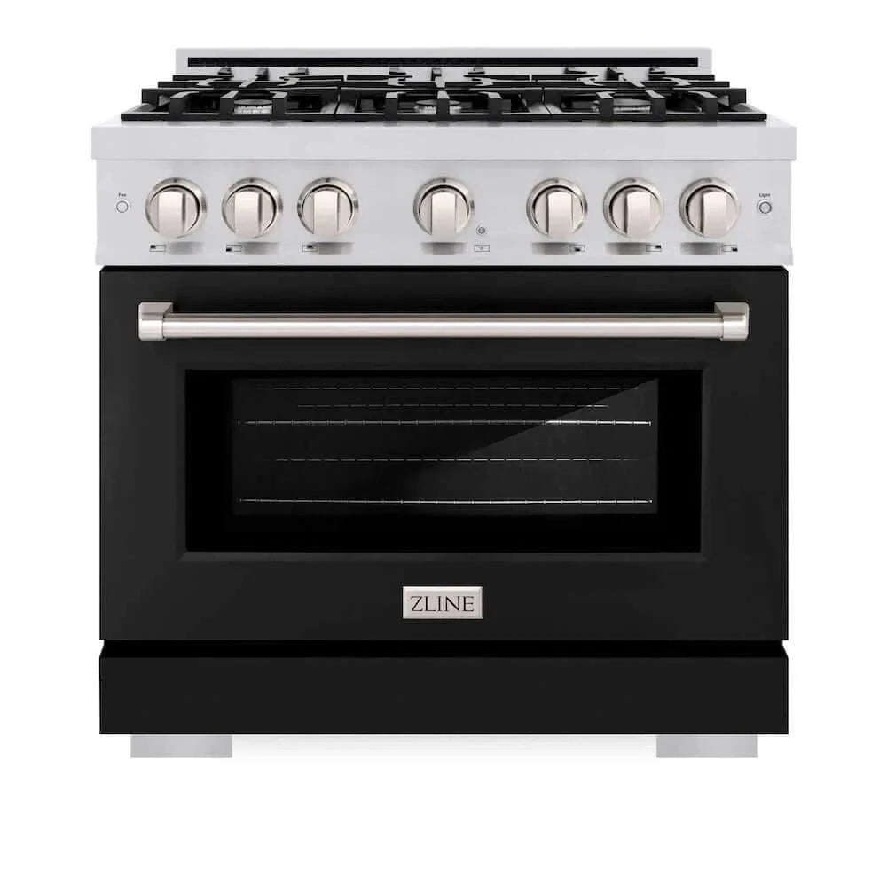 ZLINE 36" Select Dual Fuel Range Gas Cooktop Electric Convection Oven Stainless Steel Black Matte Door HDR-BLM-36