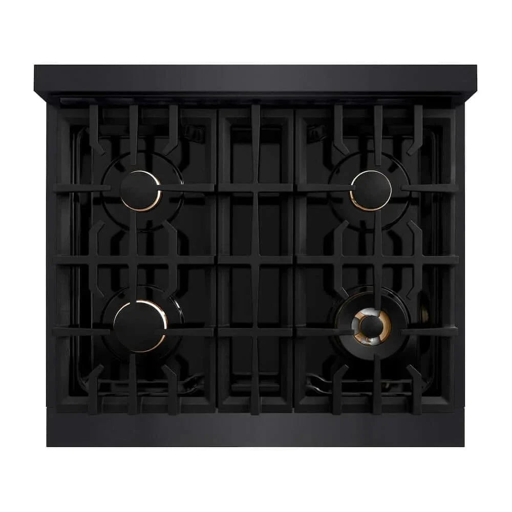 ZLINE 30" Select Dual Fuel Range Gas Cooktop Electric Convection Oven Black Stainless Steel Gold HDRBZ-30-G