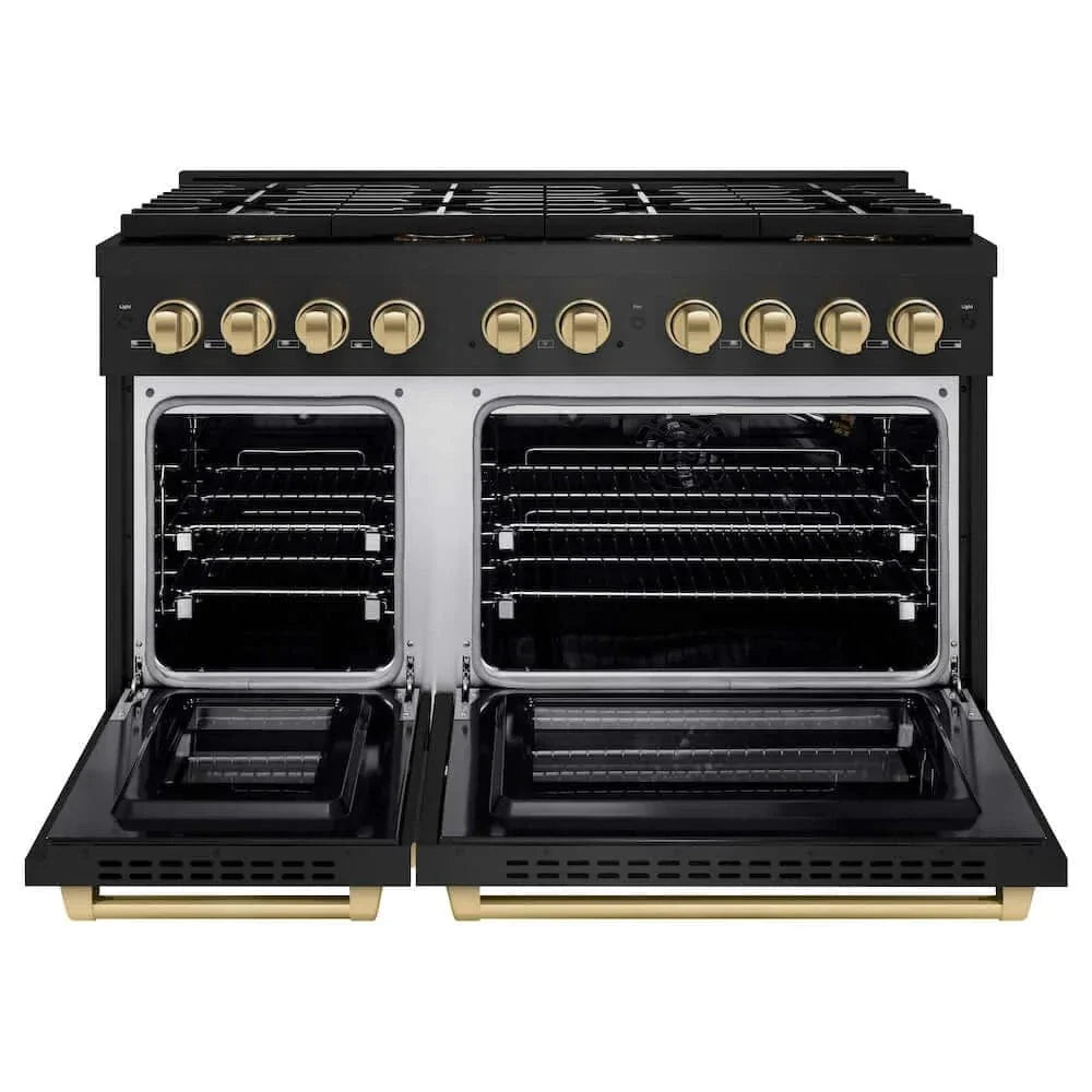 ZLINE 48"Gas Range, Convection Gas Oven, Black, Champagne Bronze,SGRBZ-48-CB