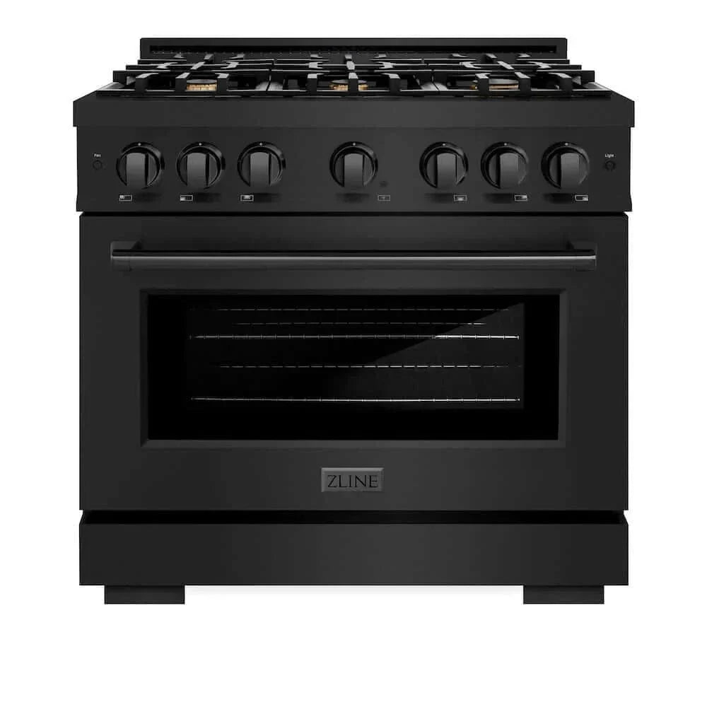 ZLINE 36" Select Dual Fuel Range Gas Cooktop Electric Convection Oven Black Stainless Steel Brass Burners HDRB-BR-36