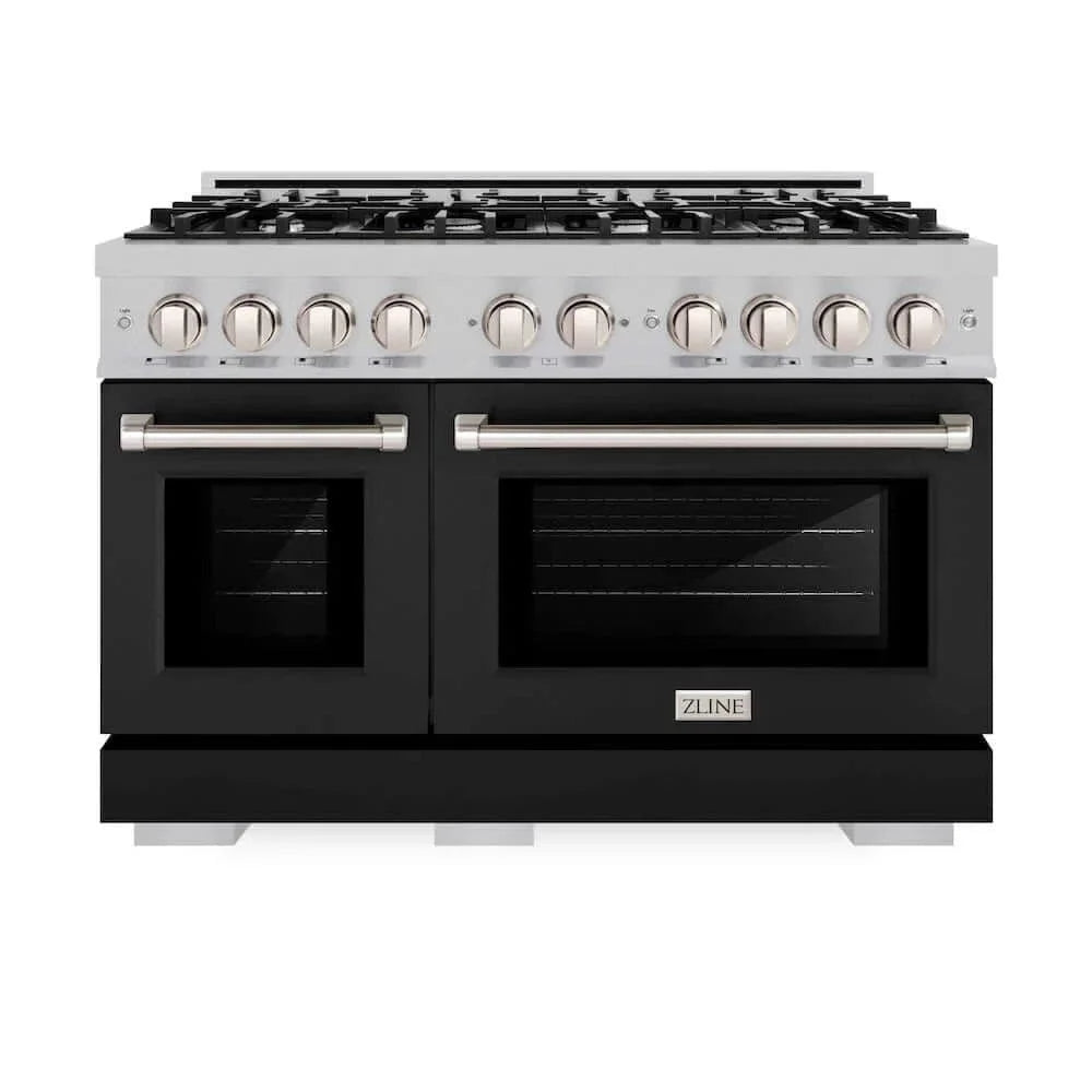 ZLINE 48" Select Gas Range Convection Gas Oven DuraSnow® Stainless Steel Black Matte Door HGRS-BLM-48