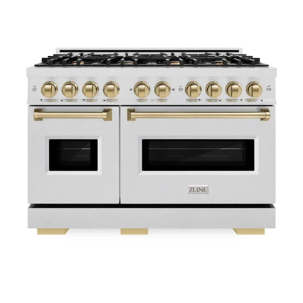 ZLINE 48" Classic Gas Range, Convection Gas Oven DuraSnow® Stainless Steel, Champagne Bronze CGRSZ-48-CB