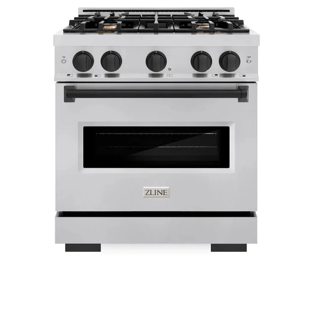 ZLINE 30" Dual Fuel Range, Gas Cooktop, Electric Convection Oven Stainless Steel, Matte Black CDRZ-30-MB