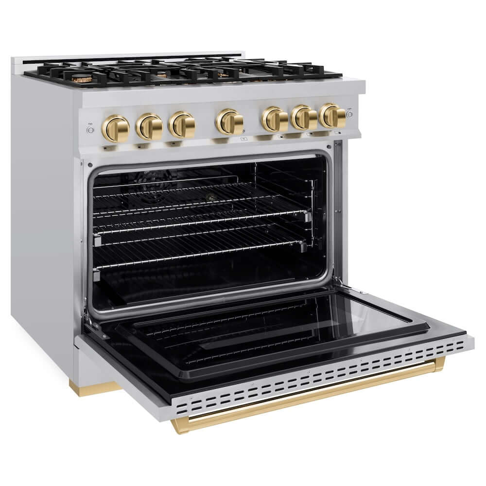 ZLINE 36" Classic Gas Range, Convection Gas Oven Stainless Steel, Gold CGRZ-36-G