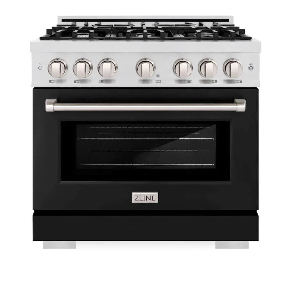 ZLINE 36" Select Gas Range Convection Gas Oven DuraSnow® Stainless Steel Black Matte Door HGRS-BLM-36