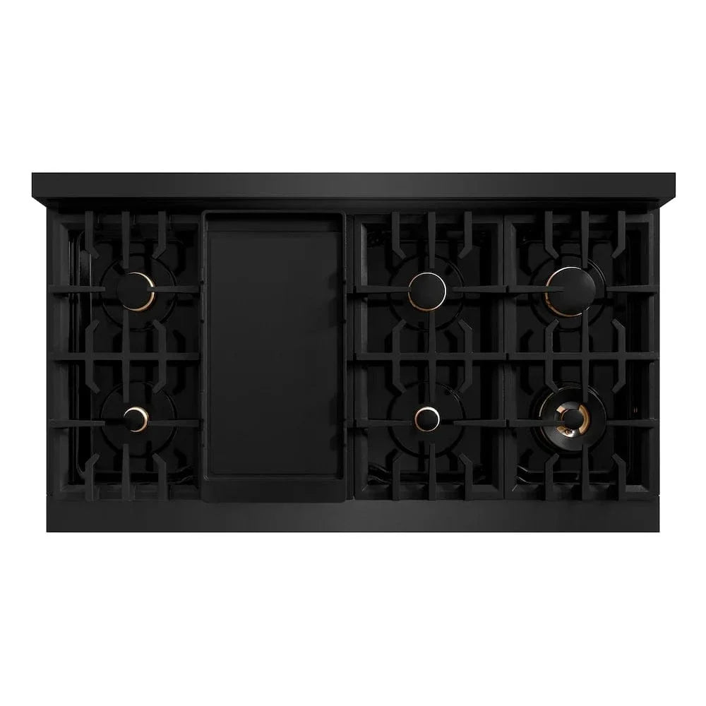ZLINE 48" Classic Gas Range, Convection Gas Oven Black Stainless Steel, Champagne Bronze CGRBZ-48-CB